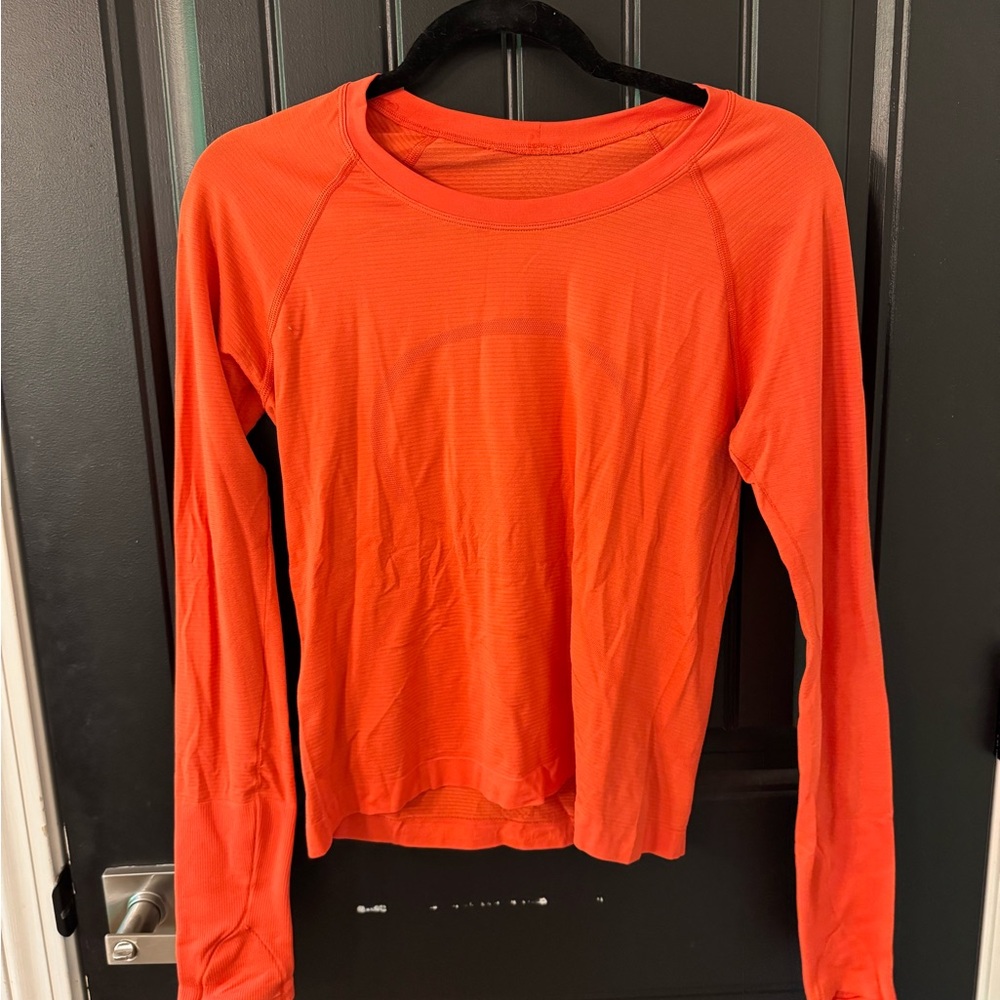 Lululemon Bright Red-Orange/Coral Long Sleeve Workout Top